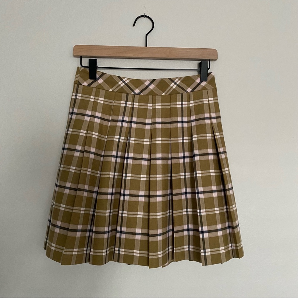 Sunday Best by Aritzia Olive Mini Pleated Skirt in Olive Plaid - US 4